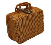 LRXIYODE Boîte de Rangement Cosmétique Tissée Vintage Valise Portable Multifonction Organisateur Maquillage Compact pour Crème Pinceaux Rouges à Petite