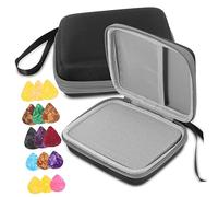 LRXIYODE Boîte de Rangement pour Médiators de Guitare avec Sac de Robuste Organiseur Pratique pour Accessoires Électriques et Folk Design Ergonomique Noir et Gris Couleur