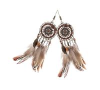 LRXIYODE Boucles D'oreilles Attrape-rêves Bohème à Plumage Légères pour Femmes Accessoires Ethniques Voyage Pompons Suspendus