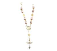 LRXIYODE Bracelet Croix Catholique Perles de Verre Rose Minimaliste et Élégant pour Baptême et Fête des Chrétiens