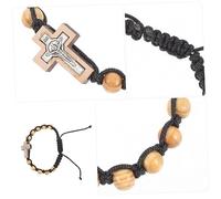 LRXIYODE Bracelet Perles de Prière Unisexe Ajustable Bracelet Chapelet et Bois Tressé avec Croix et Artisanal Style pour Hommes et Femmes