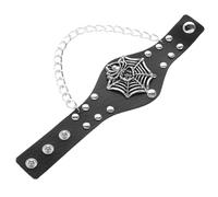 LRXIYODE Bracelet Punk Large Cuir PU à Tête de Squelette pour Homme Style Gothique Halloween avec Motif Toile Araignée Accessoire Réglable Rock et Mode Urbaine