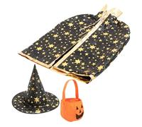 LRXIYODE Cape Noire Chapeau Masque et Sac Citrouille Déguisement Cosplay Garçon Fille pour Fête et Spectacle