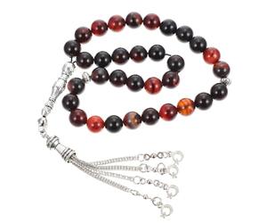 LRXIYODE Chapelet en Agate Naturel 33 Perles Noir, Bracelet de Prière Musulman Anti-stress, Alliage Spécial, pour Grandes Assemblées Musulmanes