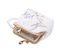 LRXIYODE Clutch Purse Small Double Clasp Wallet for Women Embroidered Floral Brocade Coin Holder with Pearl Accents Compact Makeup Bag for Travel and Daily Use