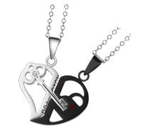 LRXIYODE Collier Assorti pour Couple en Acier Inoxydable Pendentif Cœur Puzzle Clé 1 Paire pour Homme et Femme Présent Saint-Valentin Bijoux pour Couples