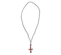 LRXIYODE Collier Croix Sculpté en Bois de Sang, Pendentif Crucifix Catholique Marron Vintage, Collier de Prière Chrétienne pour Hommes, Bijou D'église Artisanal, Symbole de Foi