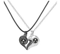 LRXIYODE Collier Cœur Magnétique Assorti Projection 100 Langues Pendentif En Acier Inoxydable Noir Mat Et Argenté Mat Pour Couples Déclaration D'amour Romantique