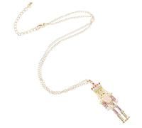 LRXIYODE Collier Pendentif Casse-noisette en Alliage Zircone Scintillante, Pendentif Soldat Émaillé Rose, Bijou de Noël pour Femmes et Filles, Présent Festif et Accessoire Élégant