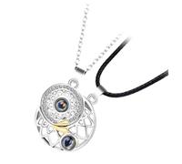 LRXIYODE Collier Pendentif Lune Projection « je T’Aime » 100 Langues Chaîne de Clavicule Argentée Bijou Couple Minimaliste Accessoire Créatif pour Fête et Présent Romantique