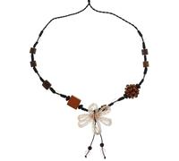 LRXIYODE Collier Ras Du Cou à Perles Superposées En Bois Naturel, Pendentif Fleur Bohème Vintage, Bijou Coloré Pour Femme, Accessoire Été Plage Léger Taille Unique