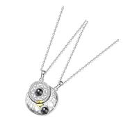 LRXIYODE Colliers Assortis pour Couples 2 Pièces Pendentifs Lune et Soleil Aimantés Collier d'Amour Projection « je T'Aime » en 100 Langues Bijou Léger pour Valentin et Couple Amoureux