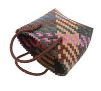 LRXIYODE Color Block Woven Tote Bag For Women Lightweight Handwoven Plastic Shoulder Purse Versatile Beach And Shopping Handbag With Spacious Interior And Braided Design