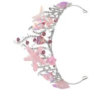 LRXIYODE Couronne de Sirène Rose Strass et Coquillages, Serrage-tête Bandeau pour Cheveux Fille, Accessoire Carnaval et Anniversaire Thème Océan, Bijou de Costume Sirène Élégante