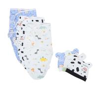 LRXIYODE Ensemble de 3 Couvertures D'emmaillotage et Bonnets en Coton pour -né Lange Doux 100% Coton, 6 Pièces Motifs Bleu Ours, Vache et Œuf de Dinosaure Couverture Portable