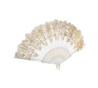 LRXIYODE Éventail Pliant Vintage en Alliage de Zinc et Tissu Blanc Élégant Accessoire Portable pour Mariage et Soirée Ventilateur à Main Décoratif et Léger pour Femme Fête et Cérémonie