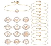 LRXIYODE Kit de Bracelets Zodiaque Breloques en Alliage Doré, Chaîne Ajustable, Accessoires pour Création Bijoux Femme, Décoration DIY pour Bracelets 12 Pièces, Style Astrologique Élégant