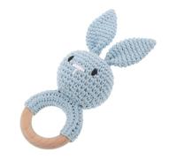 LRXIYODE Lapin Bébé Tricoté la Main en Bois et Coton, Anneau de Dentition Naturel pour -nés, Sensoriel et Apaisant, Présent pour Premiers Mois