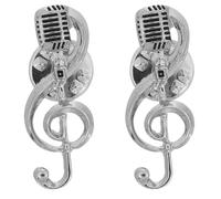 LRXIYODE Lot de 2 Broches Note de Musique et Microphone en Métal Argenté, Épingles de Revers Unisexes, Accessoires Mode pour Vêtements et Paquet, Présent Fête et Événement Musical