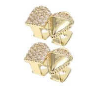 LRXIYODE Lot De 2 Grills Dentaires En Zircone Brillante Dorée, Dents De Vampire Pointues En V, Accessoires Halloween Pour Cosplay Et Costume De Rappeur, Décorations Dentaires Confortables Et Légères