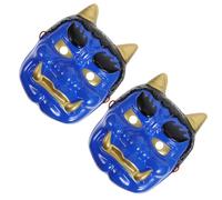 LRXIYODE Lot de 2 Masques de Démon Japonerie Bleu Prajna en Plastique, Masques Cosplay Tengu Samouraï pour Halloween, Décoration Sushi Bar, Soirées Masquées et Carnaval,