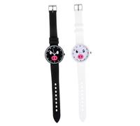 LRXIYODE Lot de 2 Montres-Bracelets en Silicone Étanches à Quartz Motifs Dessin Animé, Petites Tailles pour Garçon et Filles, Couleurs Blanc et Noir, Montres Multifonctions pour Étudiants