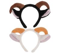LRXIYODE Lot de 2 Serrage-Têtes Oreilles d'Agneau en Peluche Douce Couleurs Blanc et Noir Accessoires Cosplay Animaux Cornes de Bélier Bandeaux Légers et Confortables pour Fêtes