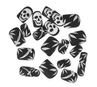 LRXIYODE Lot de 24 Faux Ongles Courts à Coller Halloween Motif Tête de Mort Noire Plastique Auto-Adhésif Manucure Carrée Courte Accessoires Nail Art pour Femmes et Filles