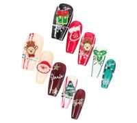 LRXIYODE Lot de 24 set de Faux Ongles à Coller Noël Festifs Rouges Verts et Blancs Formes Carrées Courtes Amovibles Décor Père Noël et Flocons pour Manucure Hiver Femme
