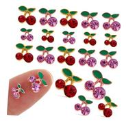 LRXIYODE Lot De 32 Breloques En or Pour Ongles Cerise Petits Cristaux 8x8 Et 6x6 Mm Brillants Décorations Diy Nail Art Femmes Salon Fête