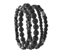 LRXIYODE Lot de 4 Bracelets pour Hommes en Perles Noires et Cuivre, Style Punk Mat avec Zircons, Manchettes Élastiques Confortables pour Usage Quotidien et Soirées, Accessoires Mode