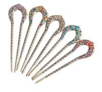 LRXIYODE Lot De 5 Épingles à Cheveux Pour Femme Avec Strass, Fourche De u Vintage, Support Pour Chignon, Accessoires Décoratifs Pour Cheveux Longs, Couleurs Variées, Usage Quotidien Et Événementiel