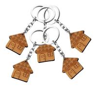 LRXIYODE Lot de 5 Porte-Clés en Bois Petit Pendentif Maison Cœur Accessoires Clés Créatifs pour Garçon et Filles Décor de Clé Original Présent Pratique et Décoratif