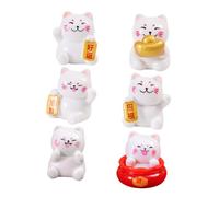 LRXIYODE Lot de 6 Figurines Amulette Maneki Neko Japonaises Miniatures en Résine Décoration Feng Shui pour Tableau de Bord de Voiture Ornement Chat Chanceux pour Maison et Bureau