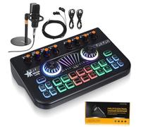 LRXIYODE Micro pour Podcast avec Carte Live et Mixeur Audio Kit Micro Condensateur Haute Sensibilité avec Changeur de Voix Équipement Streaming Compatible Pc et Smartphone