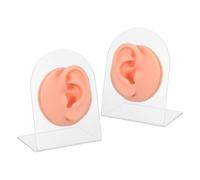 LRXIYODE Modèle Oreille en Silicone Réaliste 2 Pièces Taille Standard pour Pratique Piercing D'oreille et Présentation Boucles D'oreilles avec Support Acrylique Transparent pour Formation