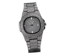 LRXIYODE Montre Homme Hip Hop avec Zircon Bracelet Acier Inoxydable Noir Montre Quartz Mode et Bling pour Homme