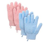 LRXIYODE Moufles Exfoliants Corps Lot de 4 Taille Moyenne en Jacquard pour Bain, Anti-peaux Mortes, Exfoliation Profonde, Unisexes, Usage Quotidien Bain, Couleurs Bleu et Rose