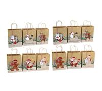 LRXIYODE Paquet Fourre-Tout de Noël en Papier Kraft à Fond Carré Lot de 24 Paquet Motifs D’Animaux Papier Kraft Naturel Poignées Plates Emballage Présent pour Fêtes et Boutique