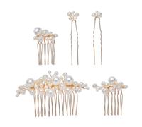 LRXIYODE Peigne à Cheveux Mariage 5 Pièces Perles Grandes Dorées, 3 Peignes Latéraux 2 Fourchettes, Accessoire Coiffure Mariée Élégant pour Cérémonie et Demoiselles D’honneur