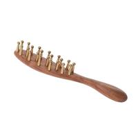 LRXIYODE Peigne de Massage en Bois et Cuivre pour Cuir Chevelu et Corps Poignée Longue, Stimulation des Méridiens et Bienfaits Bien-être Professionnel Domicile