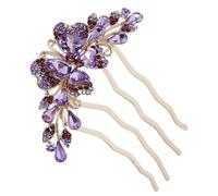 LRXIYODE Peigne Latéral Strass Pour Cheveux Taille Moyenne Violet Accessoire De Coiffure Femme Mariage Cérémonie Chignon Fourche à 4 Dents Légère Solide