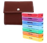 LRXIYODE Pilulier Semainier Portable en Plastique avec Étui en Cuir Marron, Grand Compartiment de Rangement, Pratique pour Bureau et Restaurant, Organiseur de Remède avec Couvercle