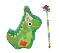 LRXIYODE Piñata Dinosaure en Papier Vert 3d pour Fête D’anniversaire, Jeu de 2 Pièces Bâton à Frapper et Franges, Décoration Suspendue pour Anniversaire Garçon et Filles et Fête