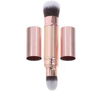 LRXIYODE Pinceau de Maquillage Double Embout Multifonction Taille Compacte Rétractable pour Femmes Application Teint et Correcteur Usage Voyage Finition Rose Doré