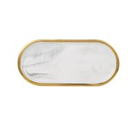 LRXIYODE Plateau à Bijoux Ovale Petit Format en Céramique Motif Marbre Nordique Bord Doré Organiseur Multifonction pour Cosmétiques Clés et Service Petit-Déjeuner Design Élégant et