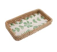 LRXIYODE Plateau Organisateur de Maquillage Rectangulaire en Rotin Tressé Décor Coquillages, Petit Panier de Rangement Vert Clair 21,6 X 11,7 CM pour Parfums et Cosmétiques de Salon