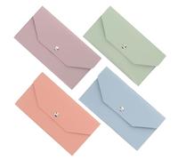 LRXIYODE Portefeuille Porte-Cartes en Cuir PU 4 Pièces - Lot de Pochettes Longues pour Billets et Monnaie, Coloris Bleu, Vert Clair, Violet et Rose, Étui Minimaliste Multi-Cartes