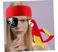 LRXIYODE Set Accessoires de Pirate Rouge avec Bandeau Perroquet Suspendu et Cache Œil pour Fête à Thème Cosplay et Photo
