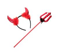LRXIYODE Set Costume Diable Halloween avec Bandeau Dorées et Fourchette Rouge Accessoires Confortables pour Fête à Thème et Carnaval